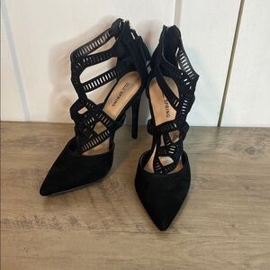 Call it Spring | Black Women's Heels - Unique Design - zipup back - 7.5